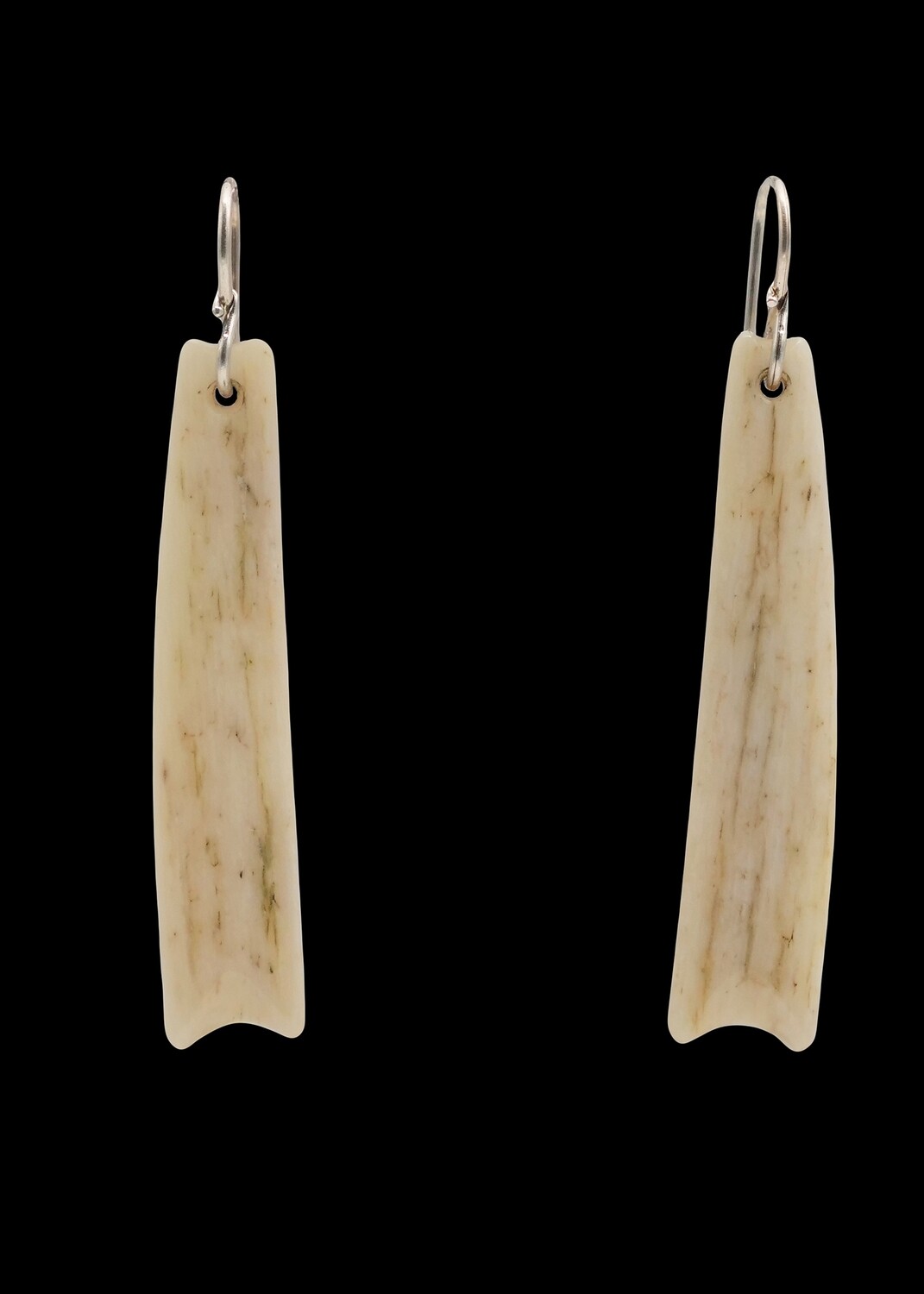 Moko Pounamu Whale Bone and Sterling Silver Drop Earrings 09442