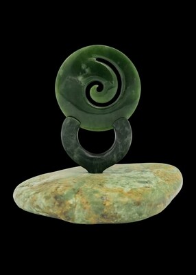 Moko Pounamu Koru Sculpture NZ Genuine Kahotea Greenstone - To Monene