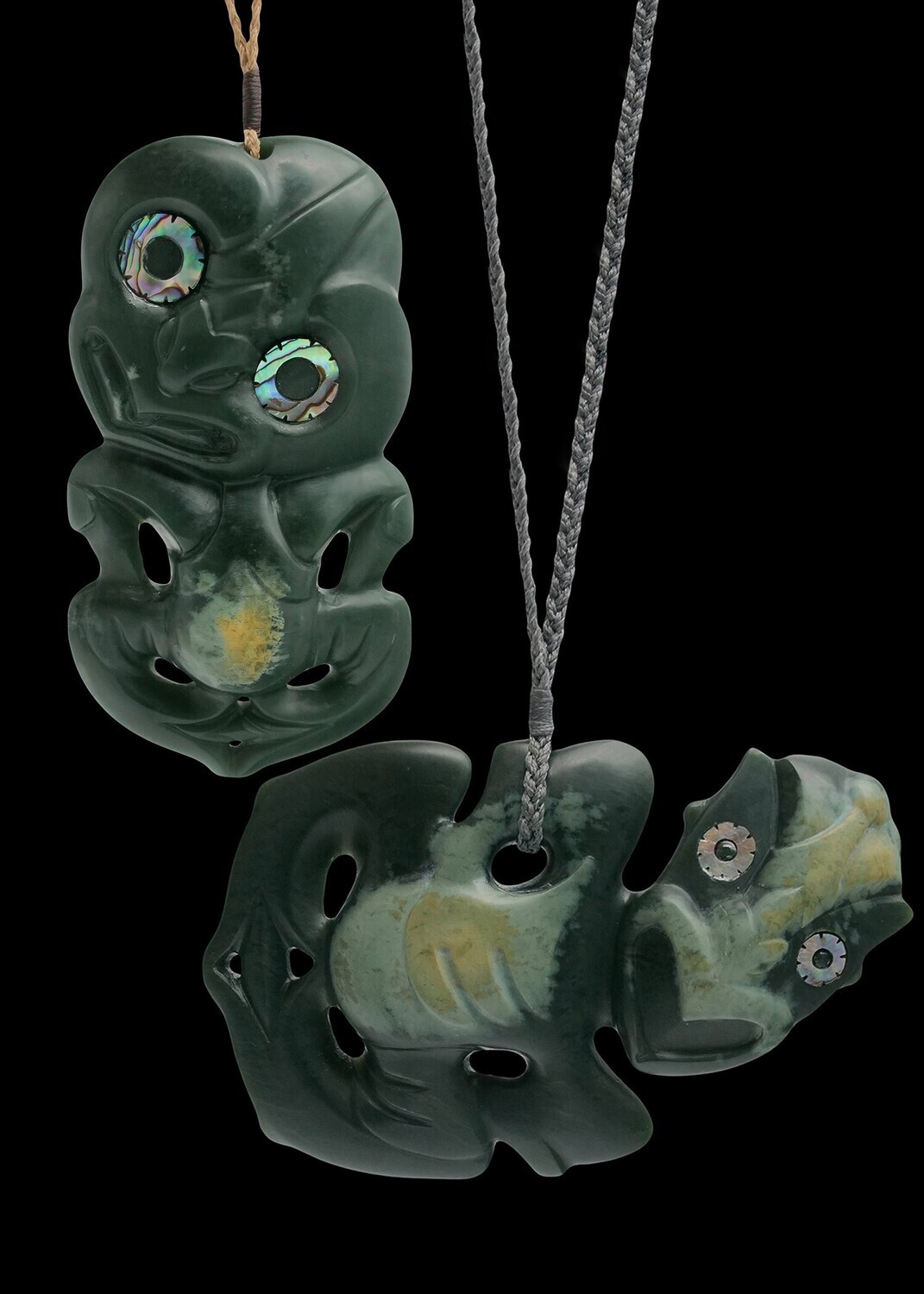 Moko Pounamu Hei Tiki NZ Genuine Blue Inanga Greenstone - Te Waipounamu/Te Ika-a-Maui