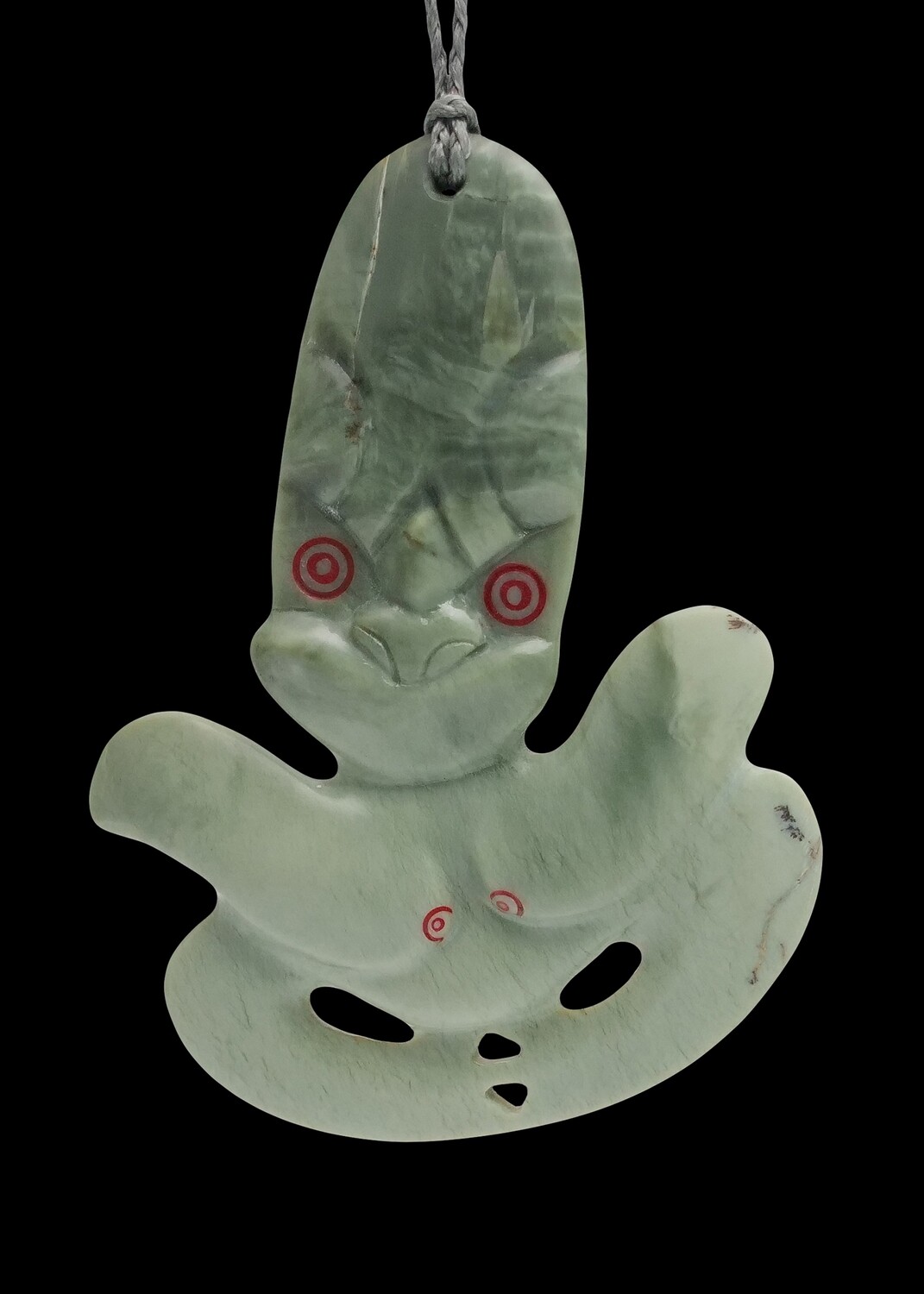 Moko Pounamu Hei Tiki NZ Genuine Auhunga & Inanga Pīpīwharauroa Greenstone - Pohuenui