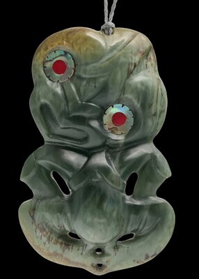 Moko Pounamu Hei Tiki NZ Genuine Inanga Flower Greenstone - Ahikouka