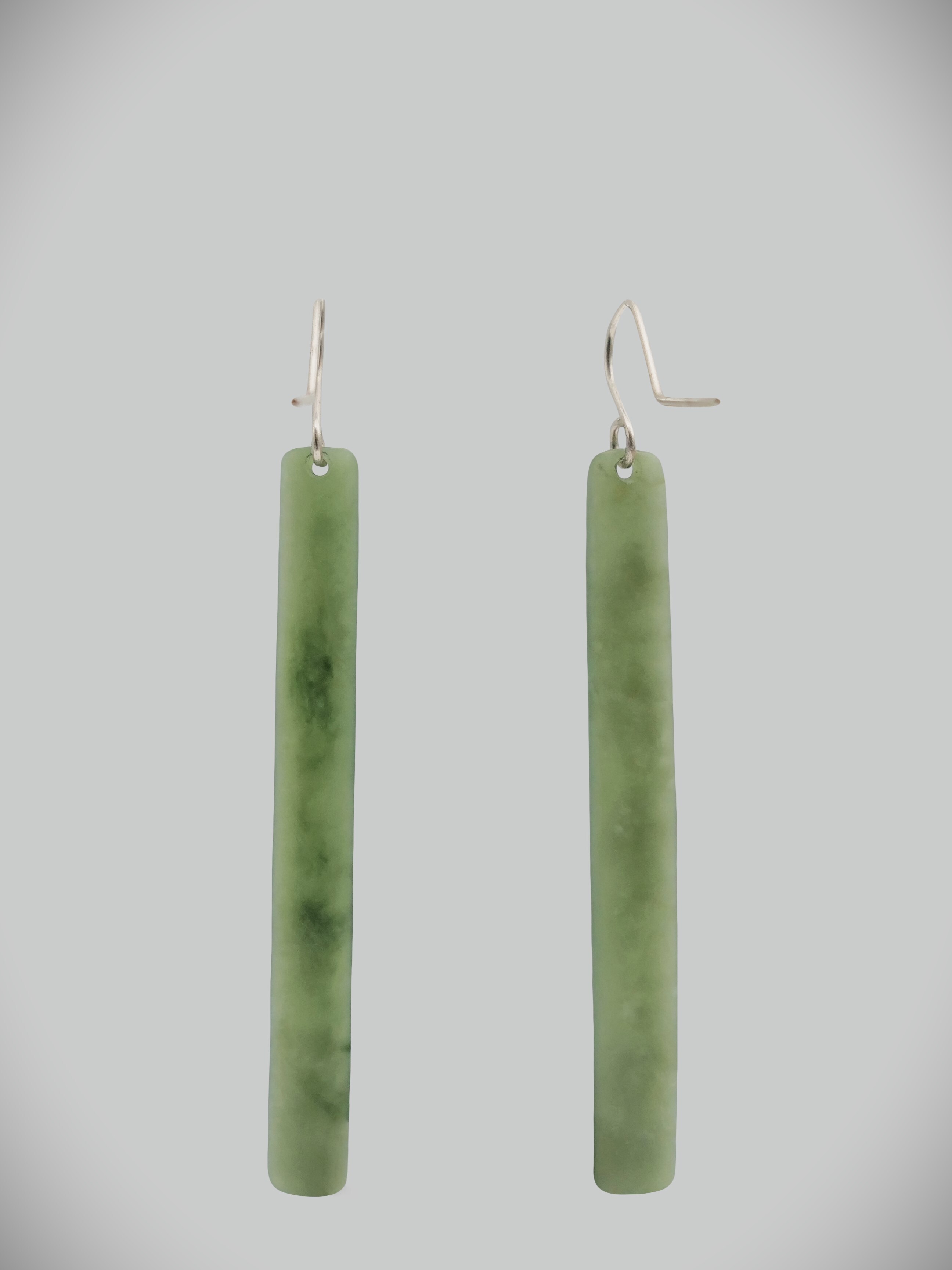 Moko Pounamu NZ Genuine Inanga Greenstone and Sterling Silver Earrings 09632