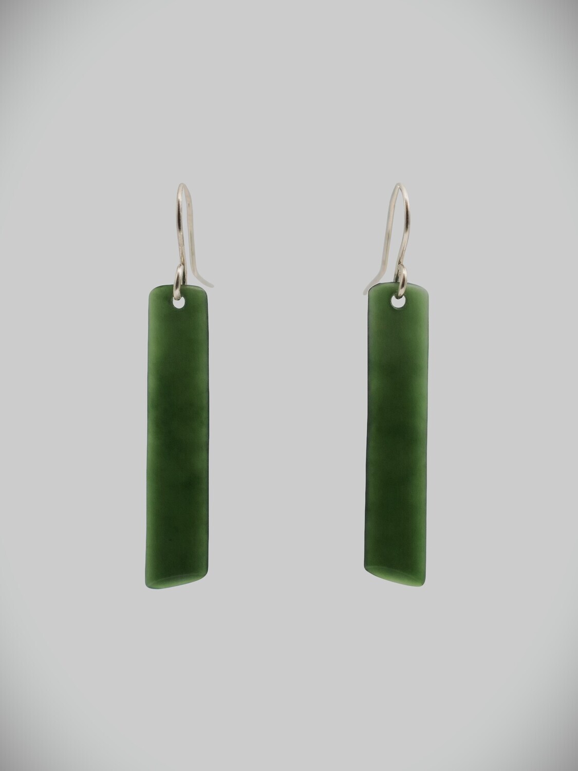 Moko Pounamu NZ Kawakawa Greenstone and Sterling Silver Drop Earrings 09627