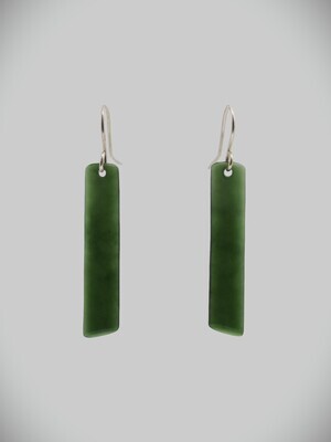 Moko Pounamu NZ Kawakawa Greenstone and Sterling Silver Drop Earrings 09627