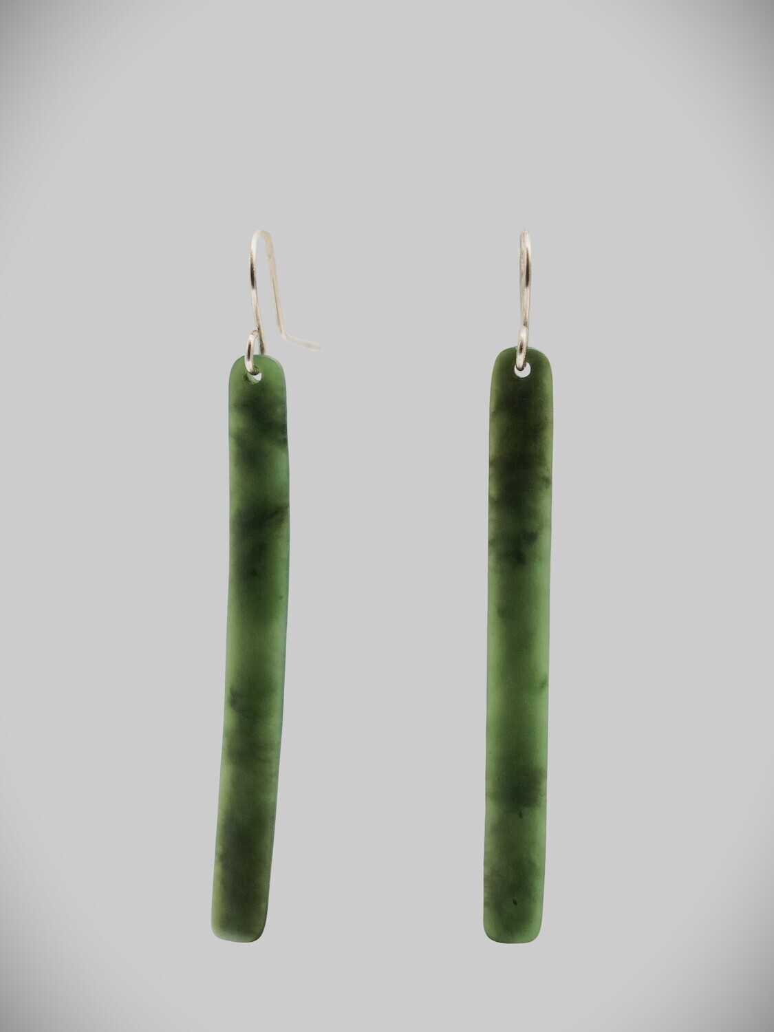 Moko Pounamu NZ Kawakawa Greenstone and Sterling Silver Drop Earrings 09629
