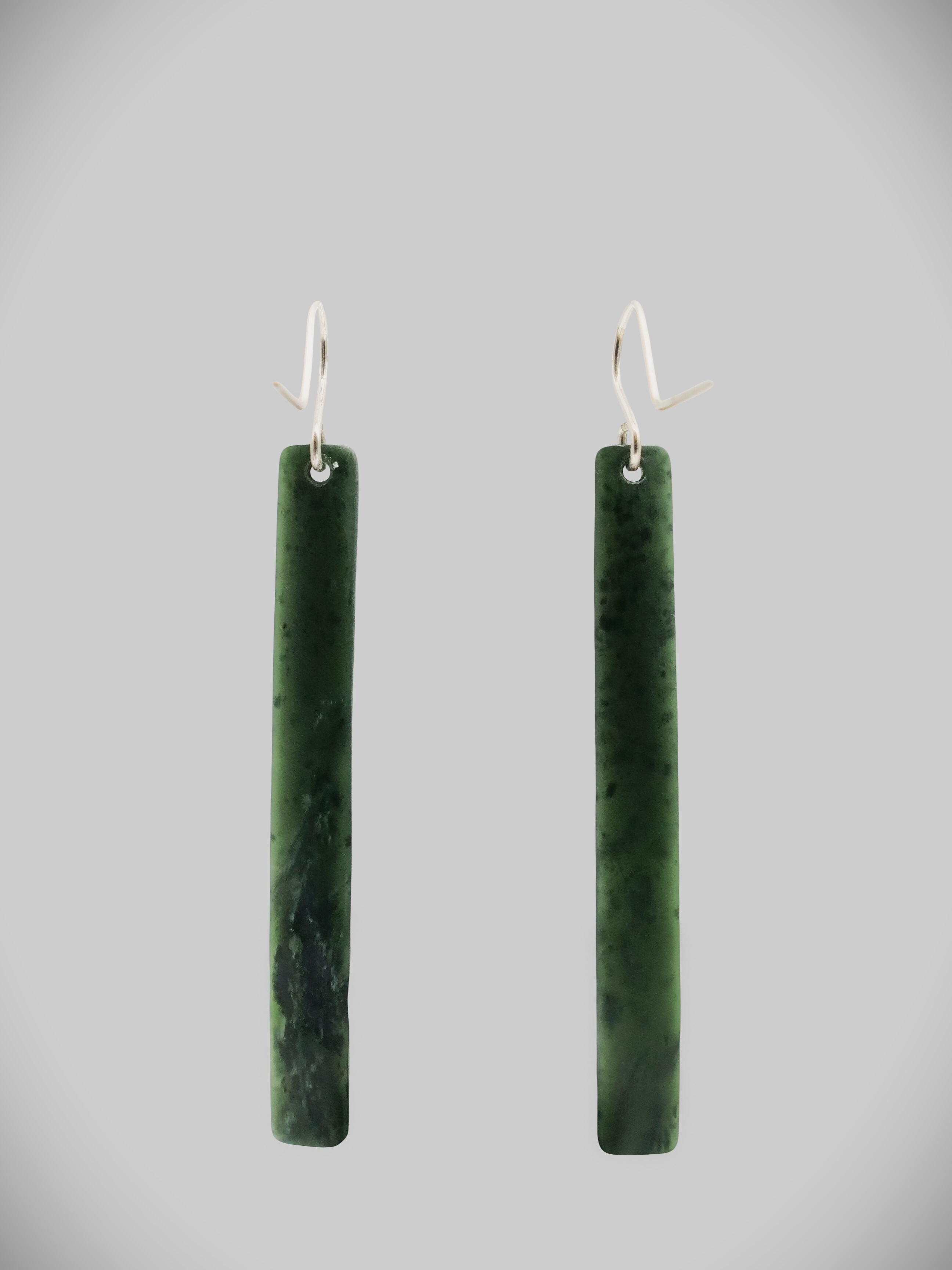 Moko Pounamu NZ Kawakawa Greenstone and Sterling Silver Earrings 09634