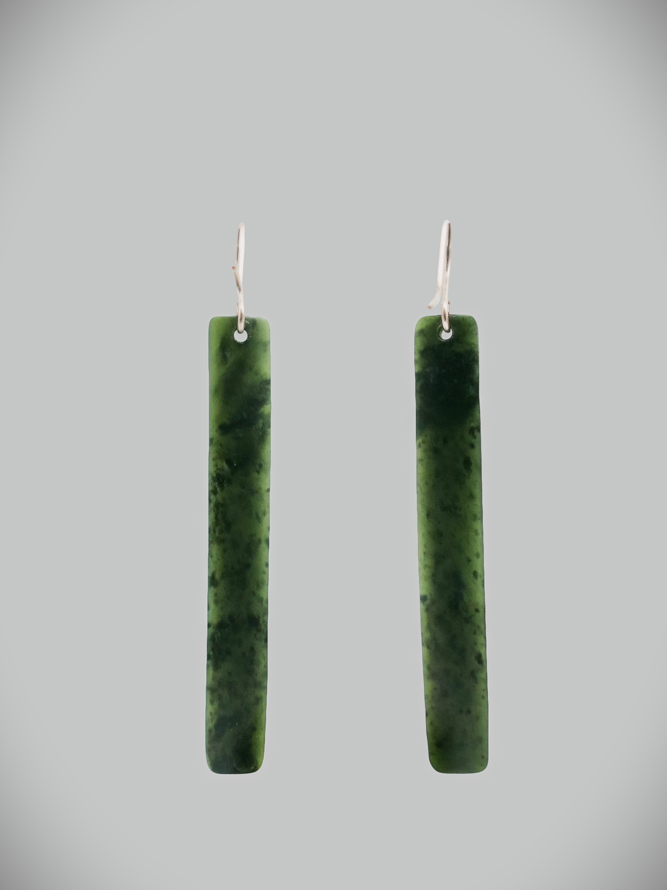 Moko Pounamu NZ Kawakawa Greenstone and Sterling Silver Earrings 09639