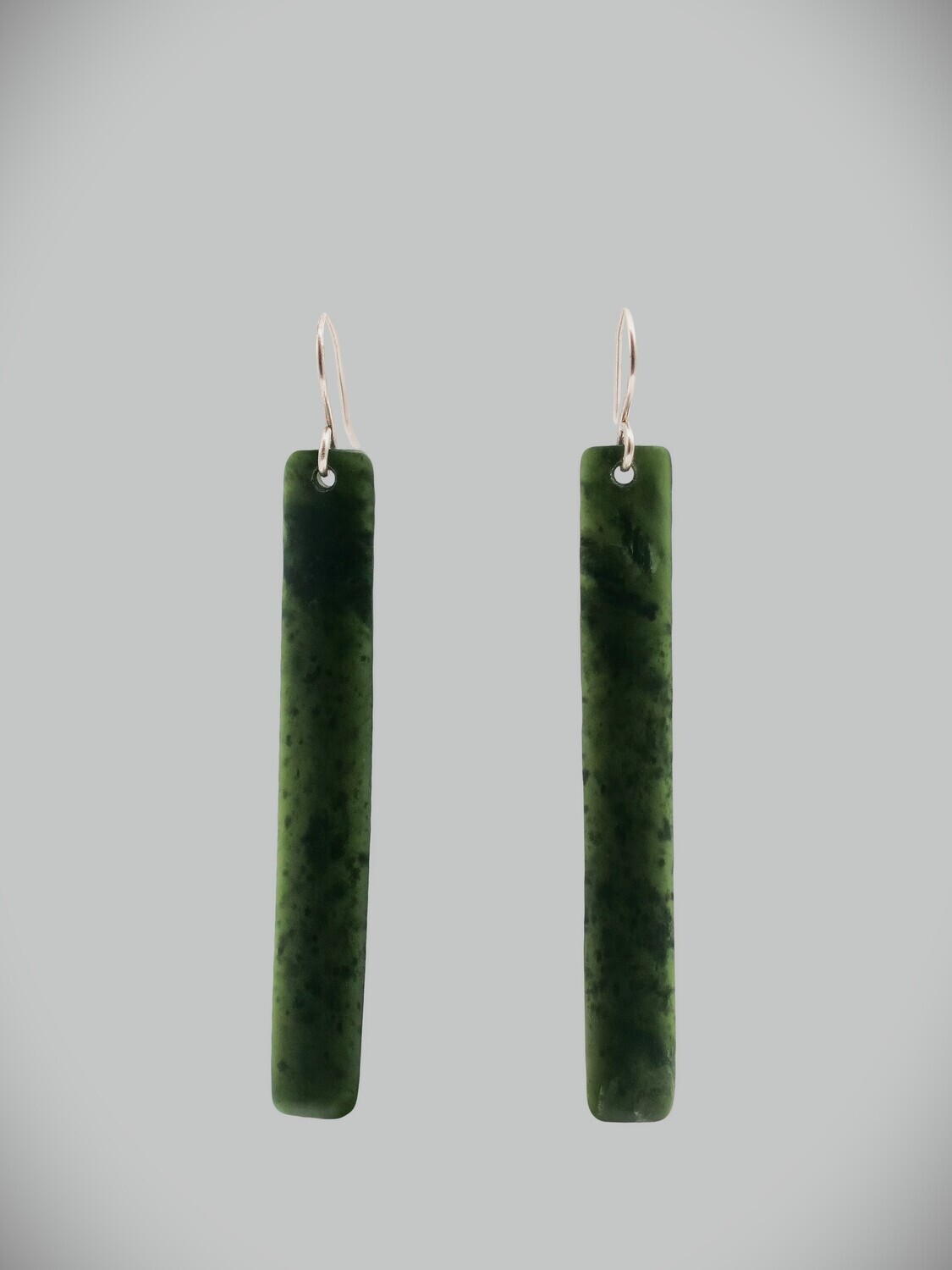 Moko Pounamu NZ Kawakawa Greenstone and Sterling Silver Earrings 09639