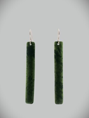 Moko Pounamu NZ Kawakawa Greenstone and Sterling Silver Earrings 09639