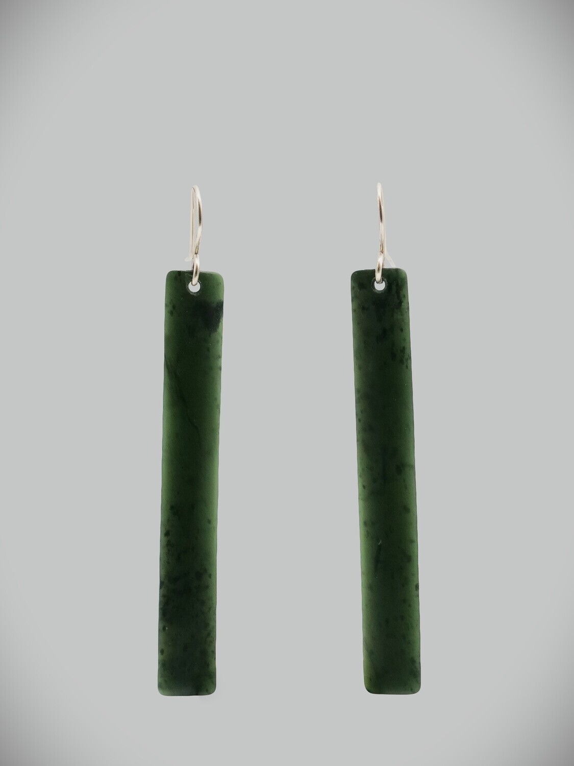 Moko Pounamu NZ Kawakawa Greenstone and Sterling Silver Drop Earrings 09644