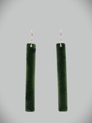 Moko Pounamu NZ Kawakawa Greenstone and Sterling Silver Drop Earrings 09644