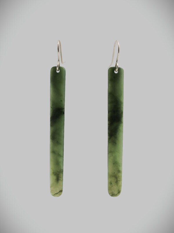 Moko Pounamu NZ Kawakawa Greenstone and Sterling Silver Drop Earrings