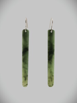 Moko Pounamu NZ Kawakawa Greenstone and Sterling Silver Drop Earrings 09645