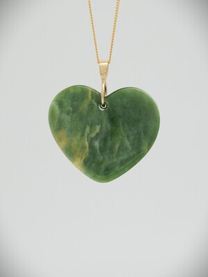 Moko Pounamu Heart NZ Genuine Marsden Flower Greenstone & 9ct Gold - Waitemata