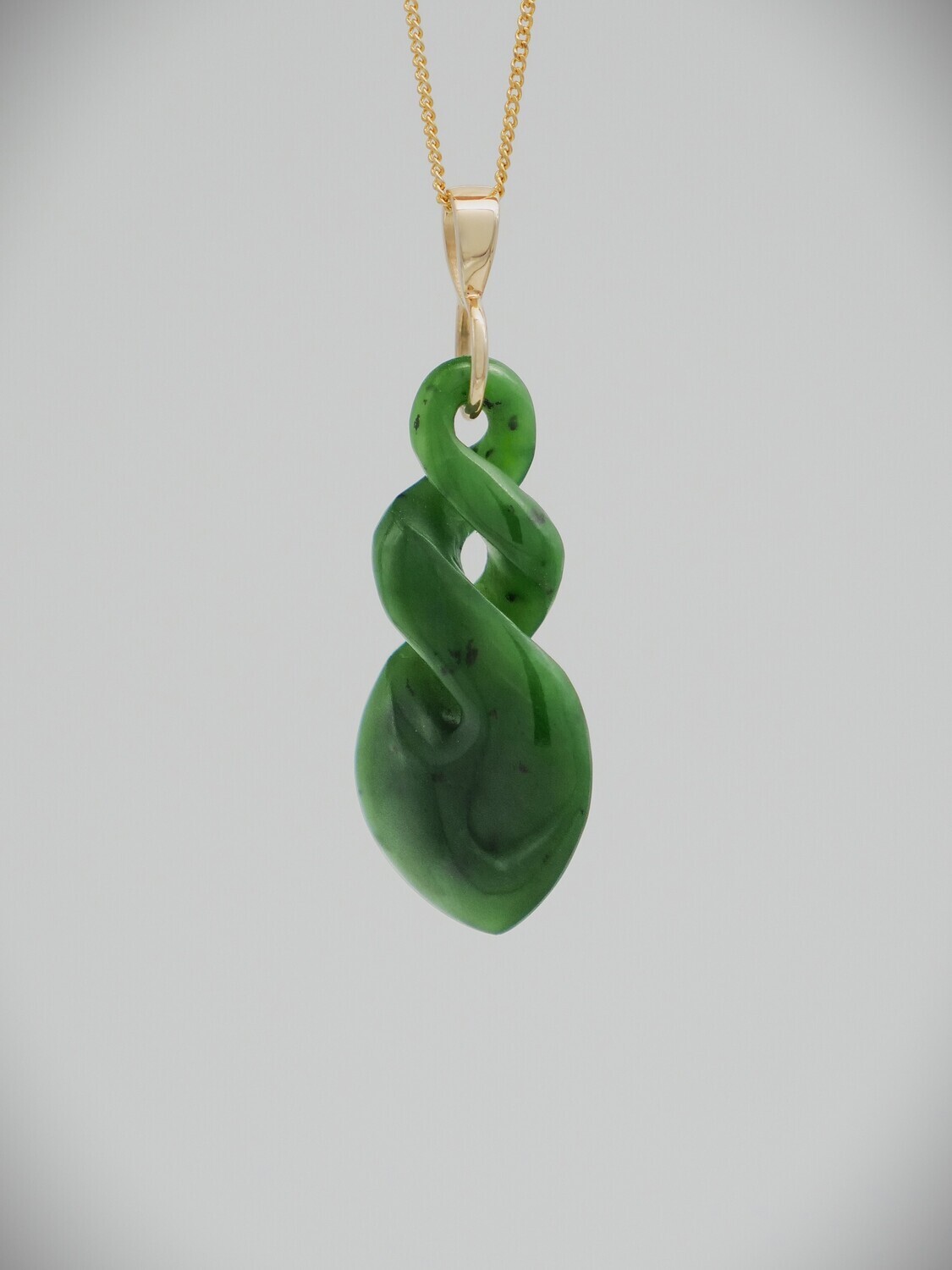 Moko Pounamu Double Pikorua NZ Genuine Kahurangi Greenstone & 9ct Gold - Kanuka