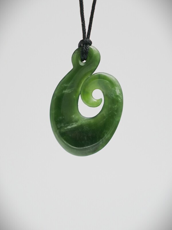 Moko Pounamu Hei Matau (Hook) NZ Genuine Kawakawa Greenstone - Manaroa