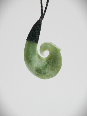 Moko Pounamu Hei Matau (Fishhook) NZ Genuine Inanga Flower Greenstone - Hopai