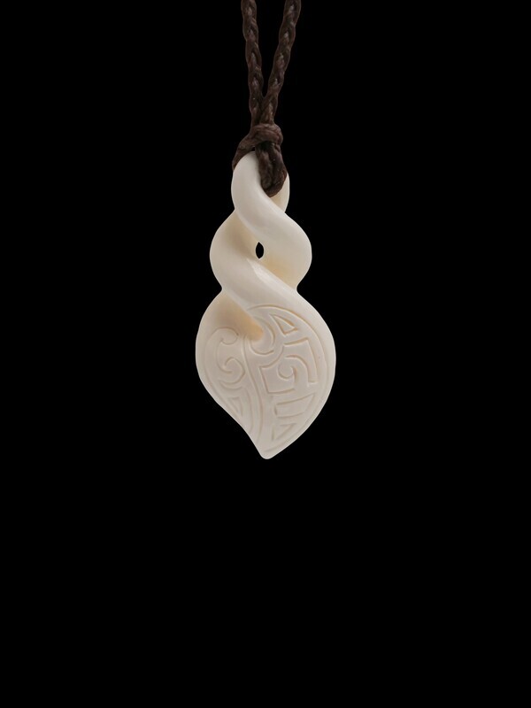 Moko Pounamu Double Pikorua (Twist) Bone Carving - AB37