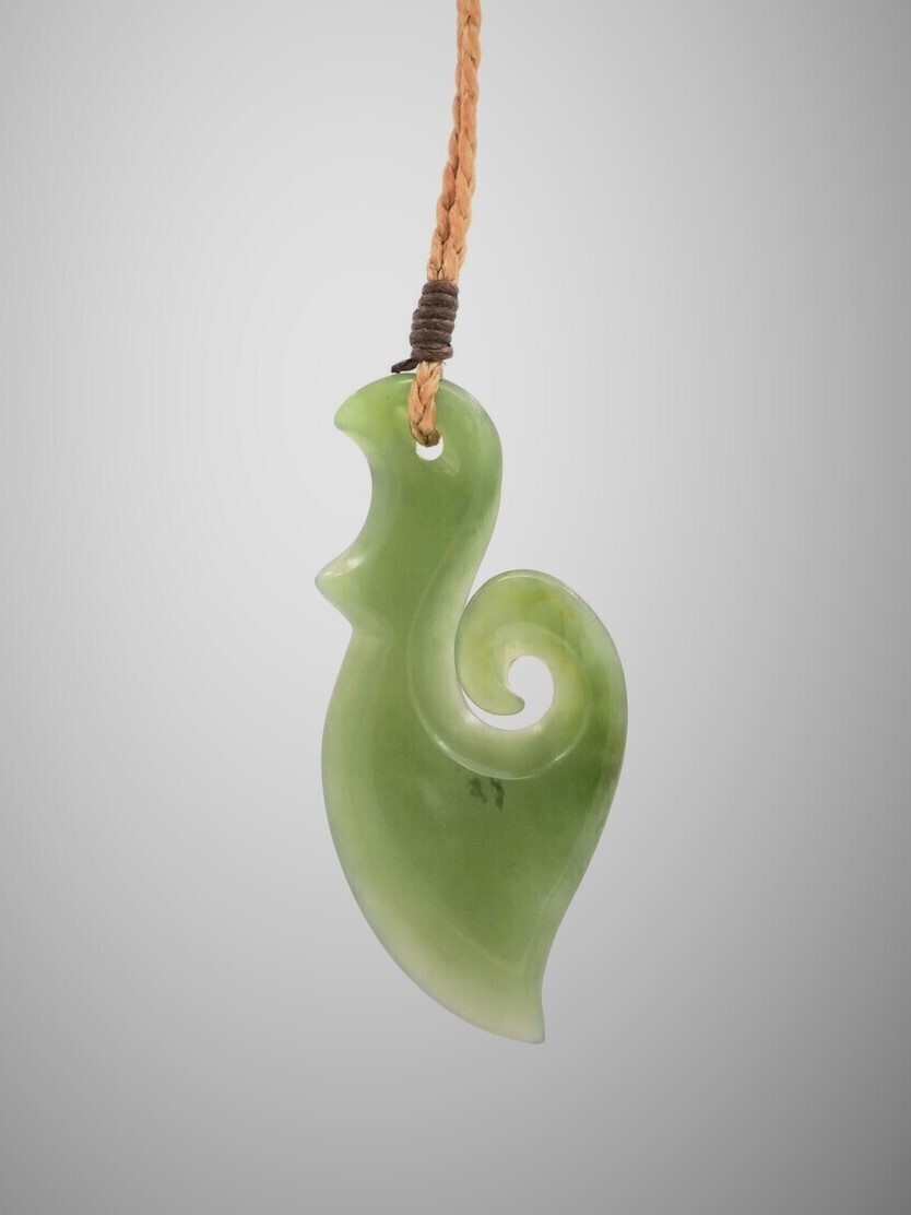 Moko Pounamu Hook (Hei Matau) NZ Genuine Inanga Greenstone - Weheka - SALE