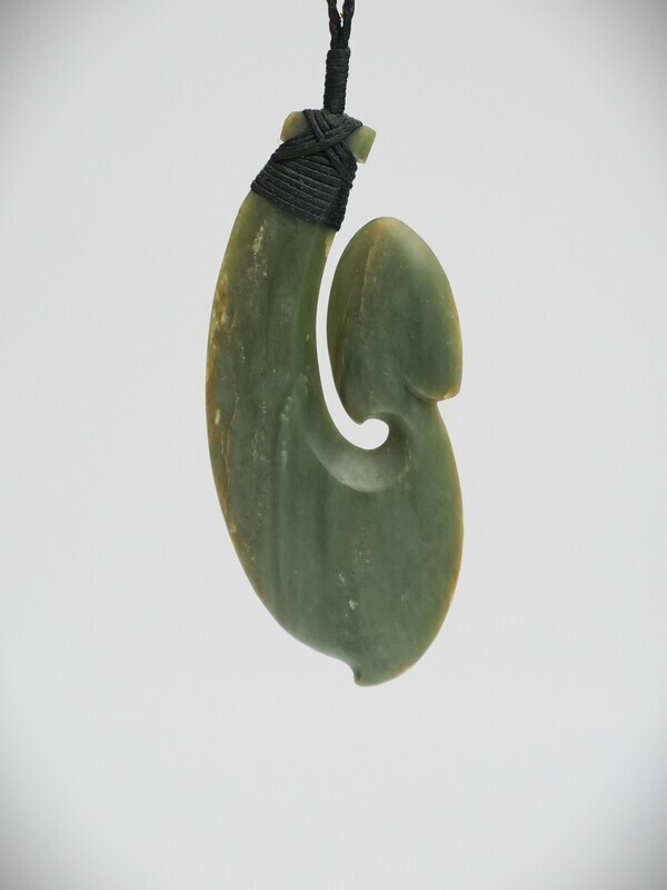 Moko Pounamu Hei Matau (Hook) NZ Genuine Inanga  Greenstone - Tengawai