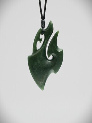 Moko Pounamu Hook (Hei Matau) NZ Genuine Kawakawa Greenstone - Pahi