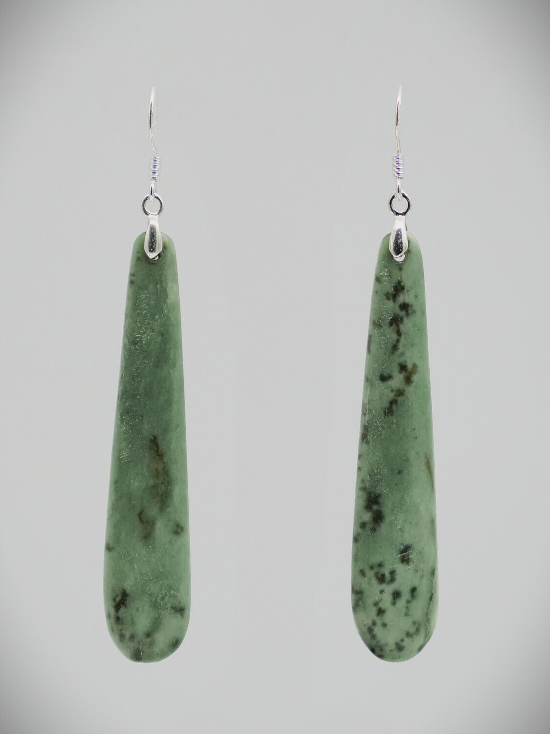 Moko Pounamu NZ Kokopu Greenstone and Sterling Silver Earrings
