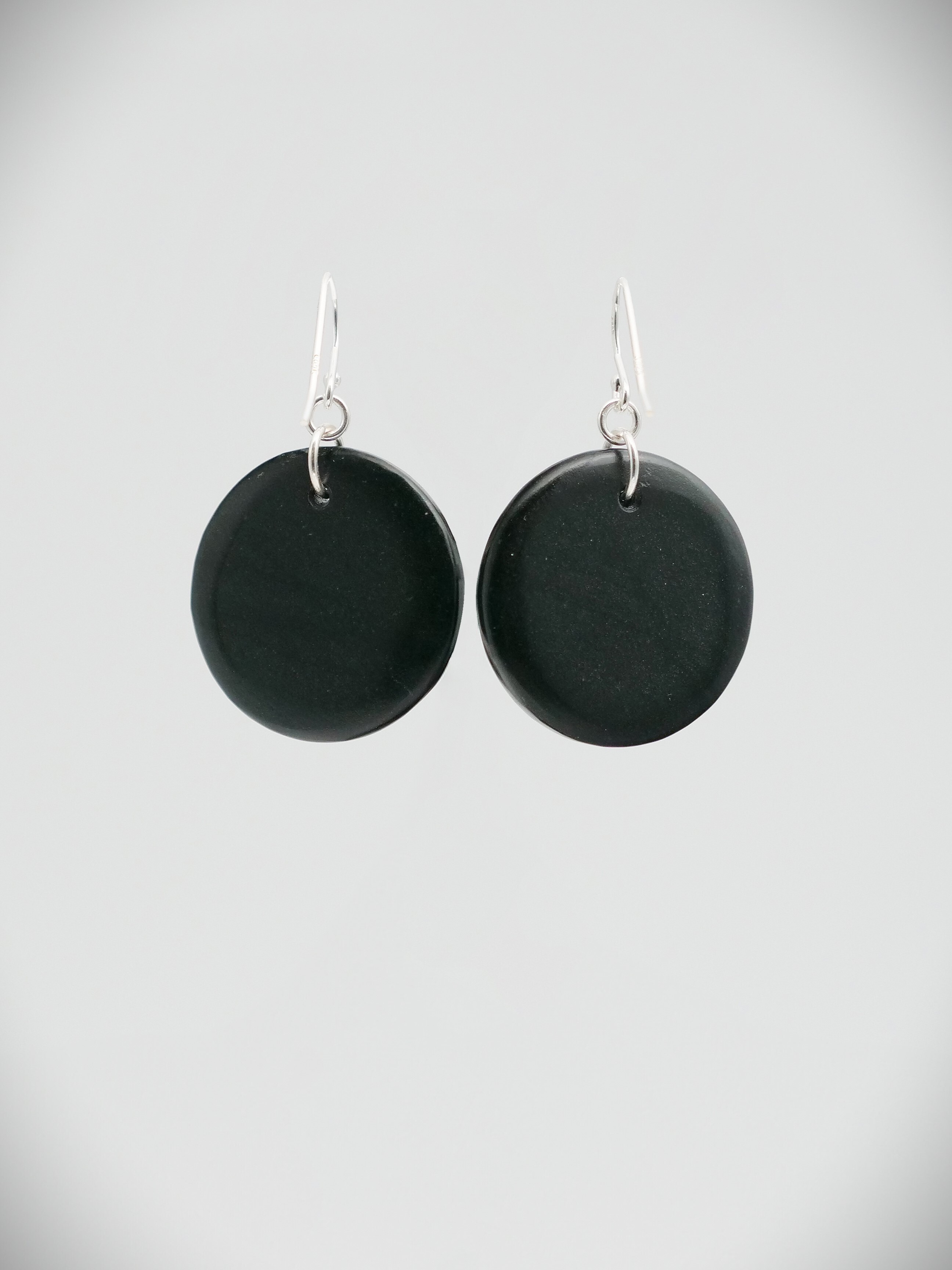 Moko Pounamu,  Argillite & Silver Porohita Earrings 09960