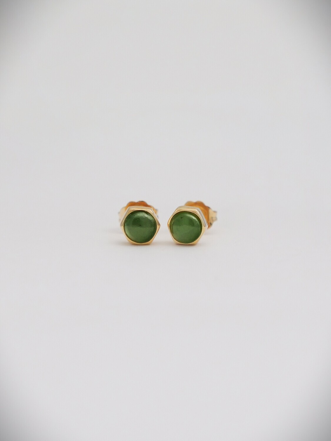 Moko Pounamu Hexagon NZ Genuine Greenstone & 9ct Gold  Stud Earrings - ES16G