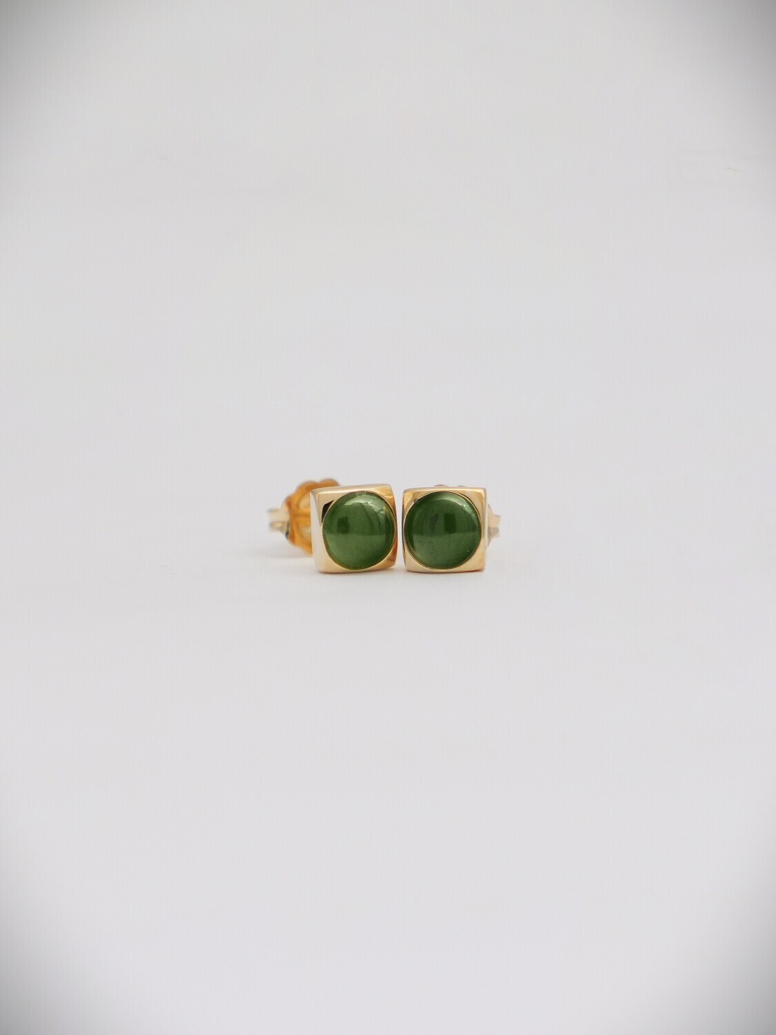 Moko Pounamu Square NZ Genuine Greenstone & 9ct Gold Stud Earrings 03243