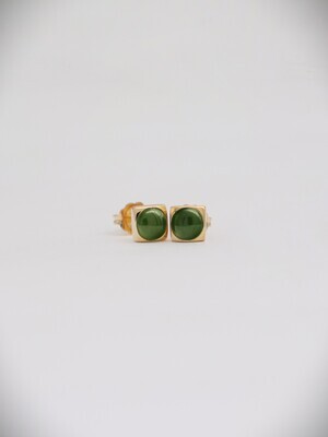 Moko Pounamu Square NZ Genuine Greenstone & 9ct Gold Stud Earrings 03243