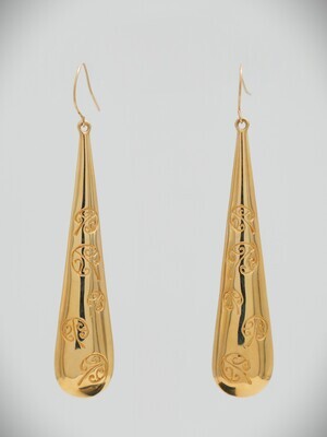 Moko Pounamu  Kowhaiwhai Roimata (Drop) 14ct Gold Earrings 09981