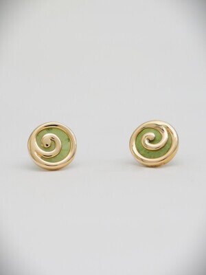 Moko Pounamu NZ Genuine Greenstone & 14ct Gold 13ml Koru Stud Earrings - ES14G