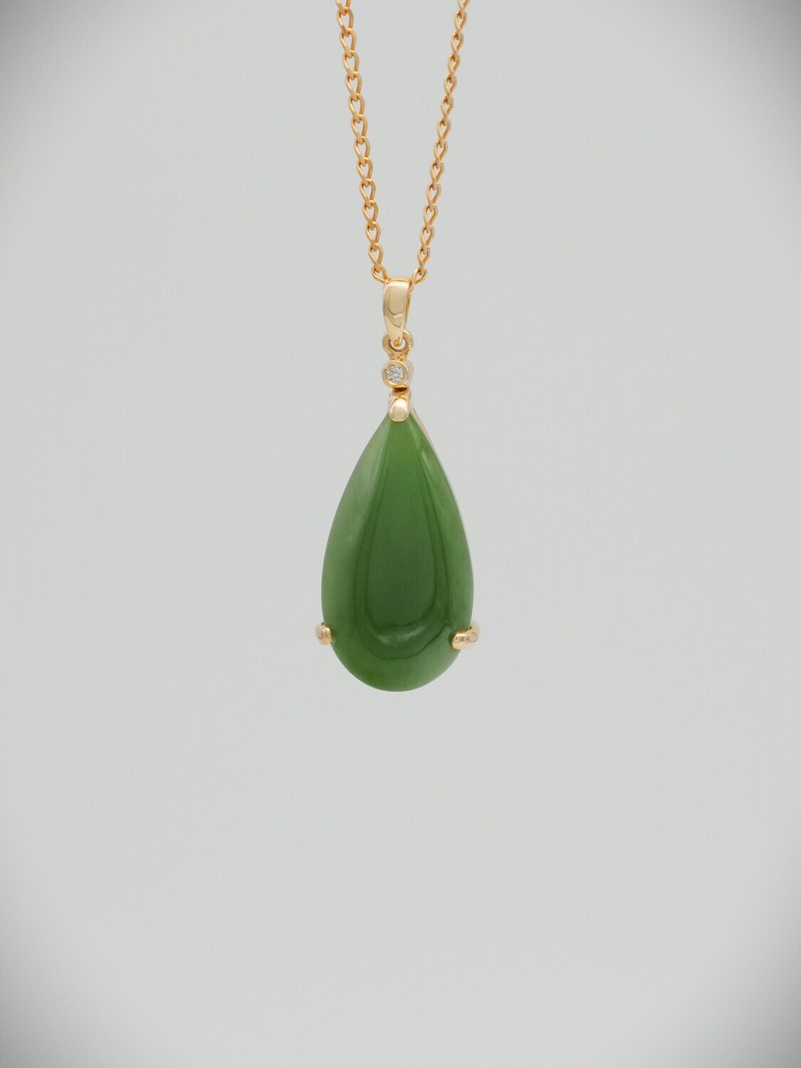 Moko Pounamu Kahurangi Greenstone, Diamond and 14ct Gold Teardrop Pendant 02648