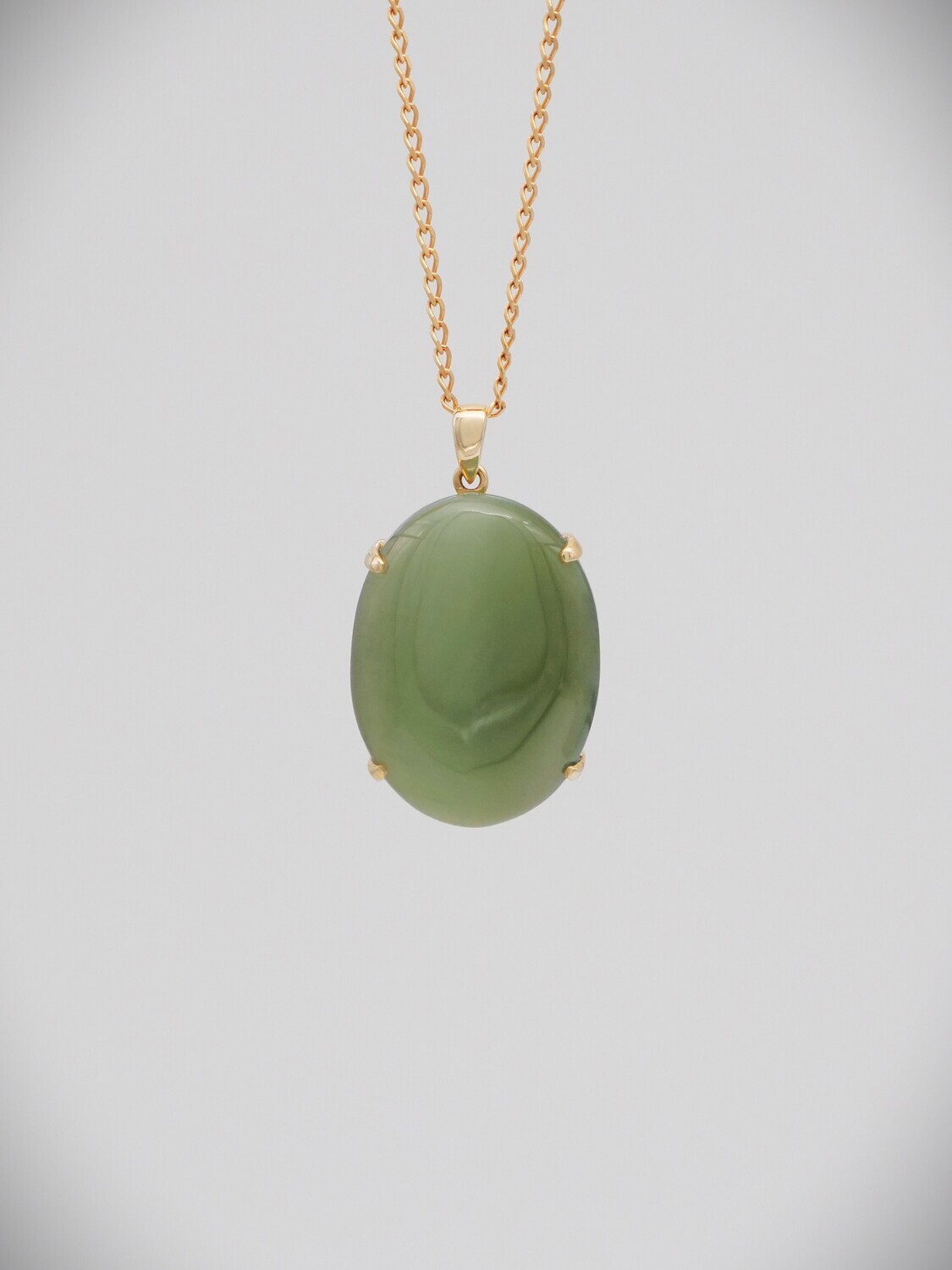 Moko Pounamu Cats Eye Inanga Greenstone and 14ct Gold Pendant