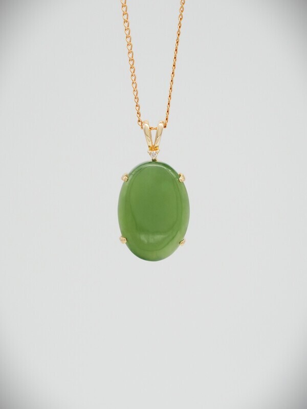 Moko Pounamu Kahurangi Greenstone, Diamond and 14ct Gold Pendant