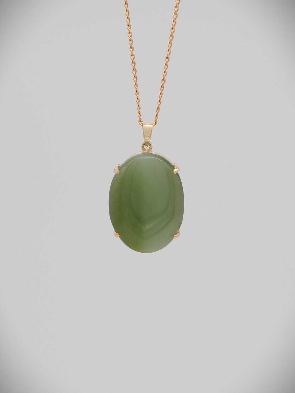 Moko Pounamu Cats Eye Inanga Greenstone and 14ct Gold Pendant