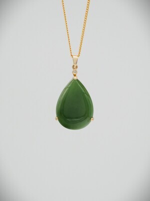 Moko Pounamu NZ Genuine Kahurangi Greenstone and 14ct Gold & Diamond Teardrop Pendant 00523