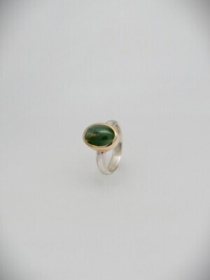 Gilt Jewellery Oval Cabochon NZ Genuine Kahurangi Flower Greenstone 9ct Gold and Sterling Silver Ring Sml