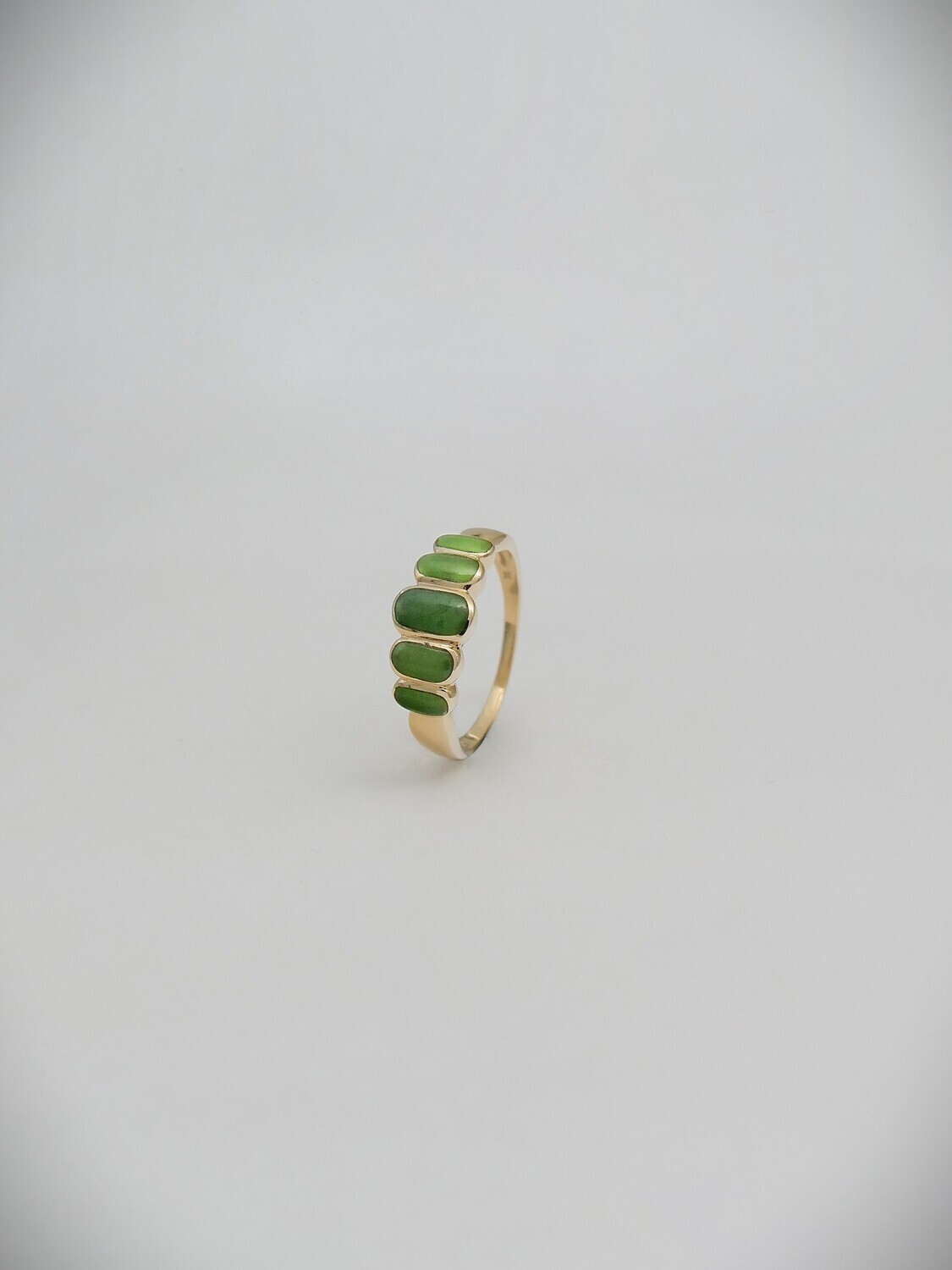 Moko Pounamu Greenstone and 9ct Gold Five Stone Ring - Inlay DJ