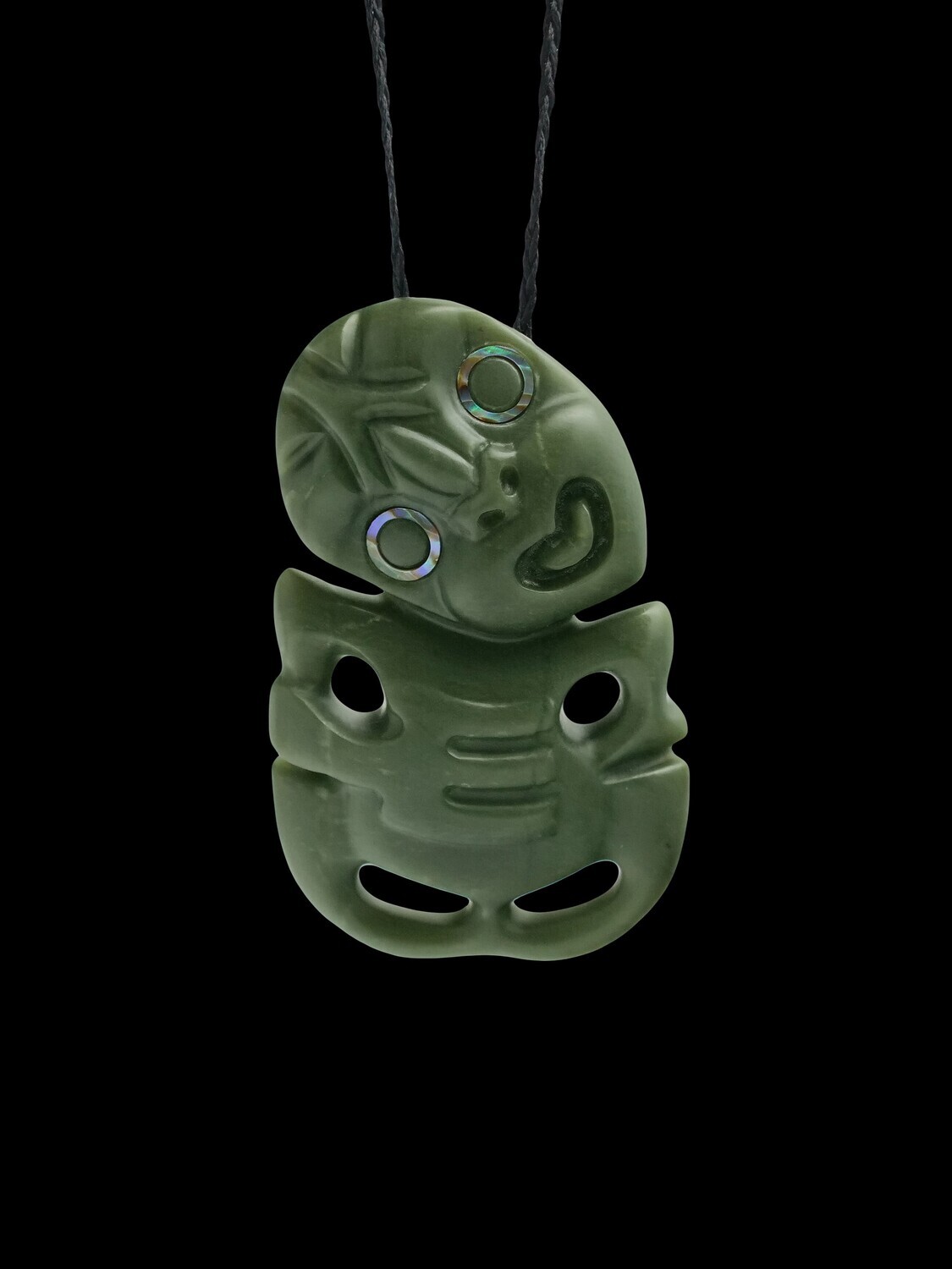 Moko Pounamu Hei Tiki Genuine NZ Kawakawa Greenstone  - Okukari
