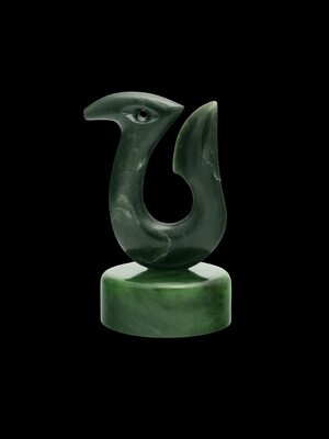 Moko Pounamu Matau (Fishhook) Sculpture NZ Genuine Kawakawa & Kahurangi Greenstone - Takitimu