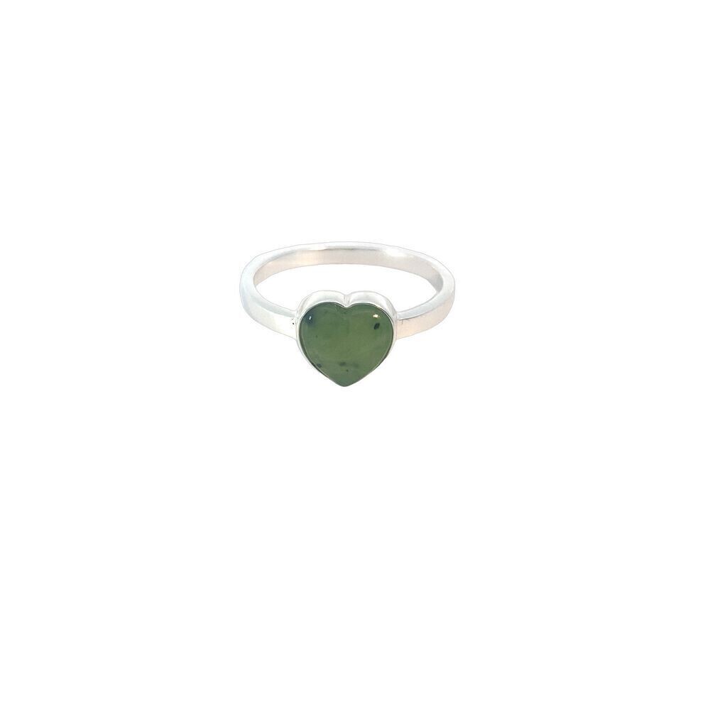 Moko Pounamu Silver and Greenstone Heart Ring - 60HRs