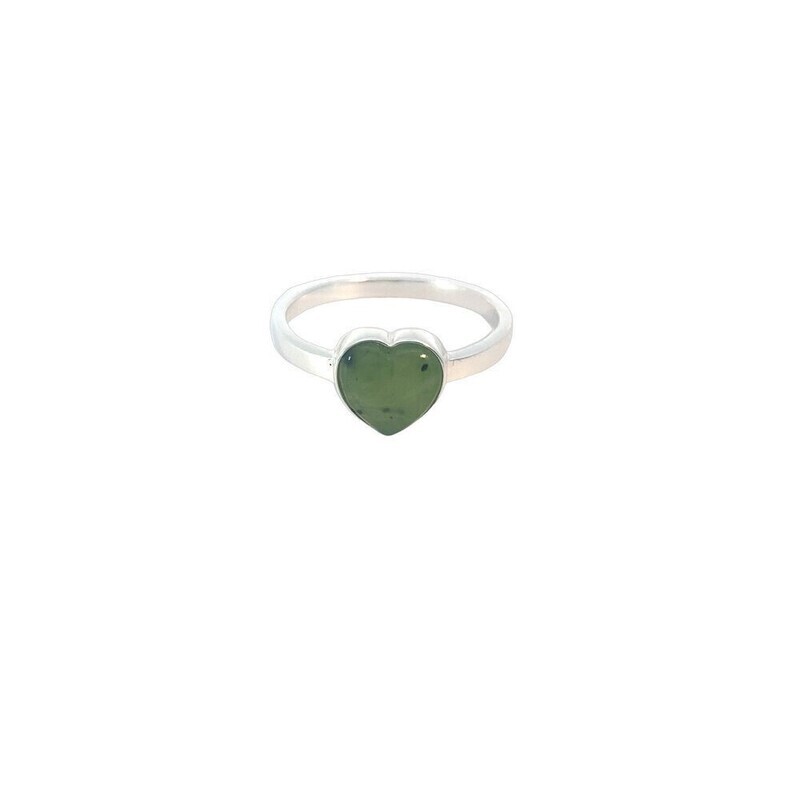 Moko Pounamu NZ Greenstone and Silver Heart Ring - 60HR