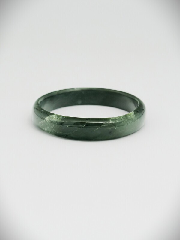 Moko Pounamu Solid Bangle NZ Genuine  Kawakawa Flower Greenstone  - Omori