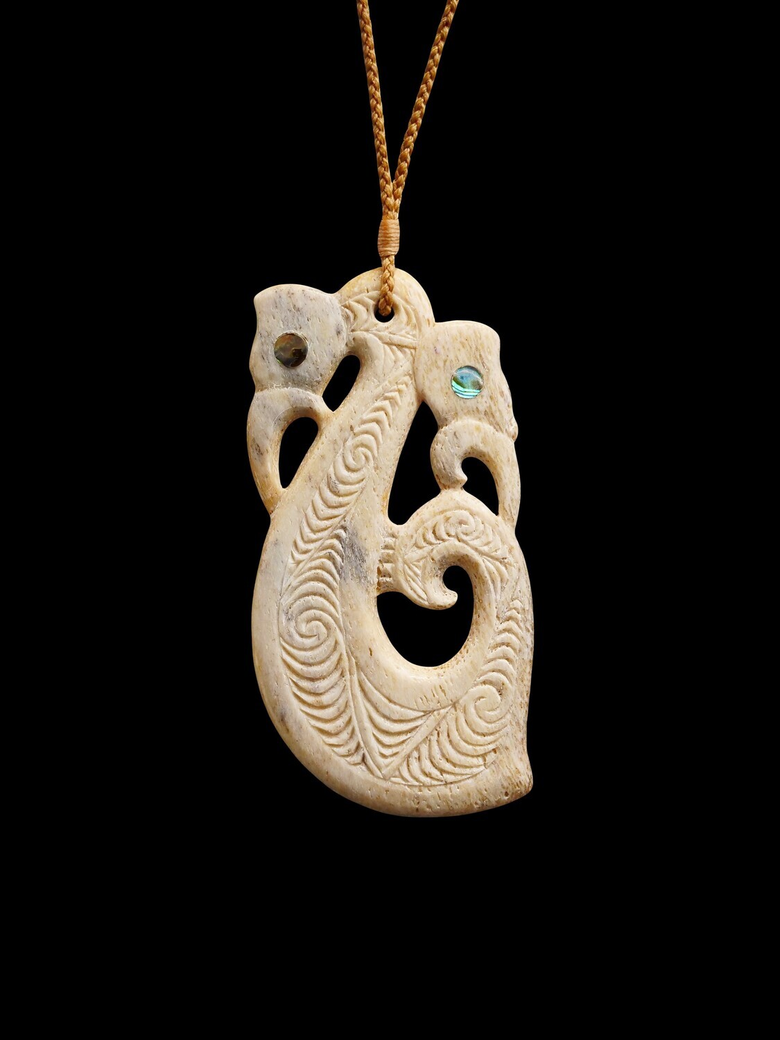 Moko Pounamu Manaia Genuine Whale Bone Carving - Hiwipango