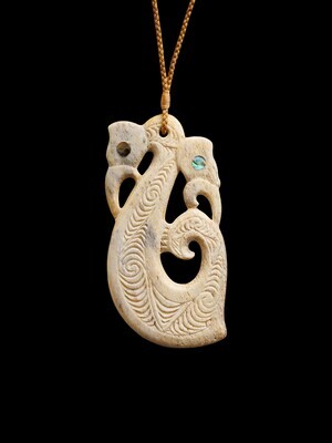 Moko Pounamu Manaia Genuine Whale Bone Carving - Hiwipango
