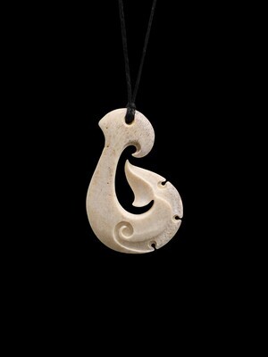 Moko Pounamu, Hei Matau (Hook) Whale Bone Carving - Puramahoi