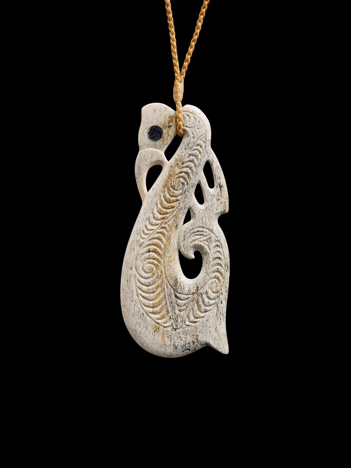 Moko Pounamu Manaia Genuine Whale Bone Carving - Waimamaku
