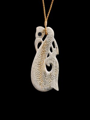 Moko Pounamu Manaia Genuine Whale Bone Carving - Waimamaku