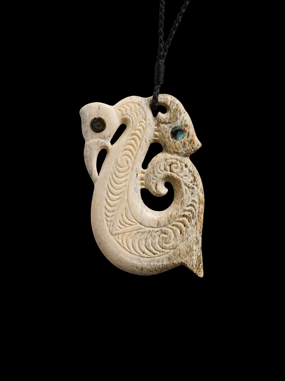 Moko Pounamu Manaia Genuine Whale Bone Carving - Rotoroa